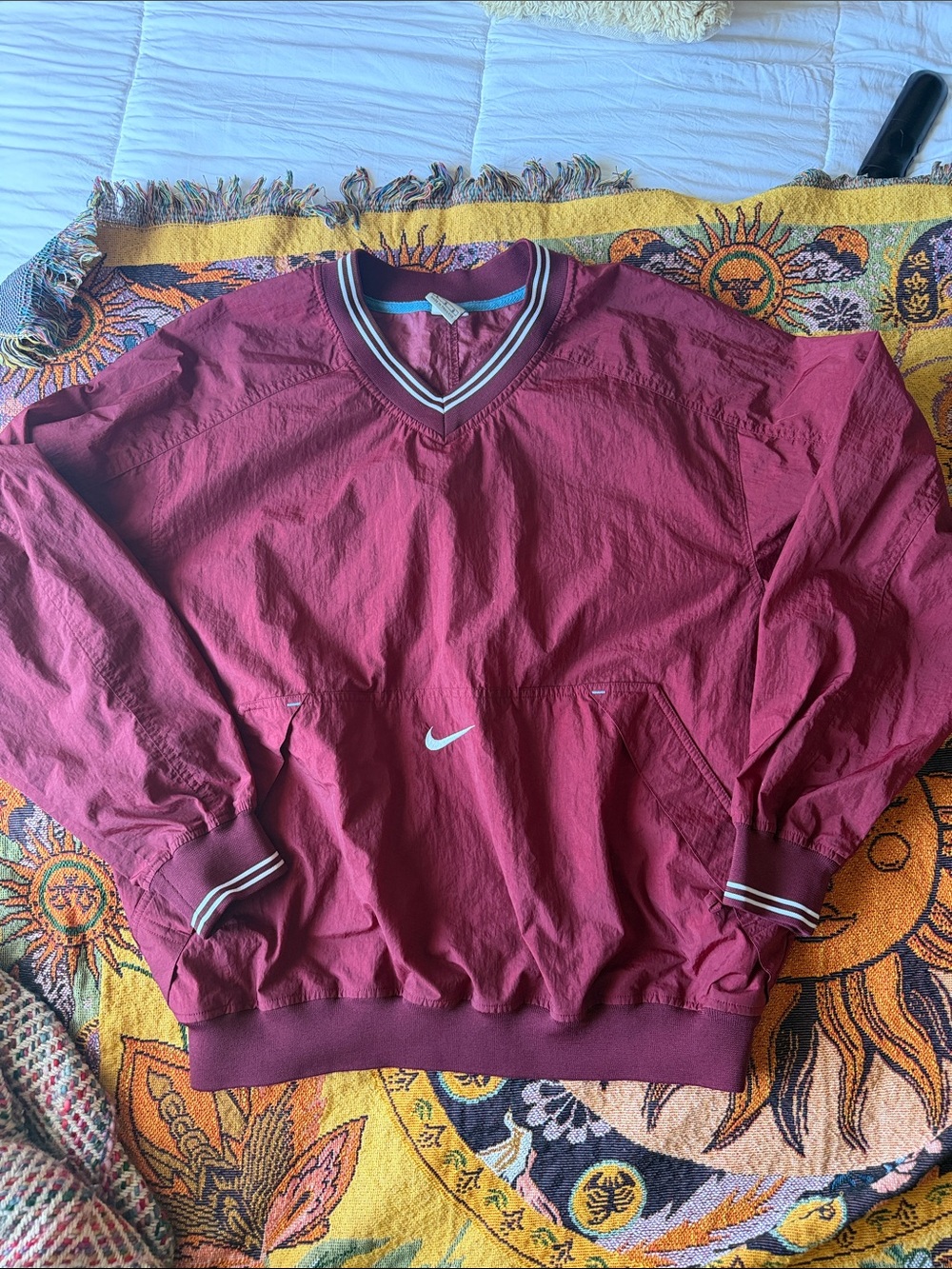 Nike Men's Burgundy V-Neck Pullover with White Swoosh